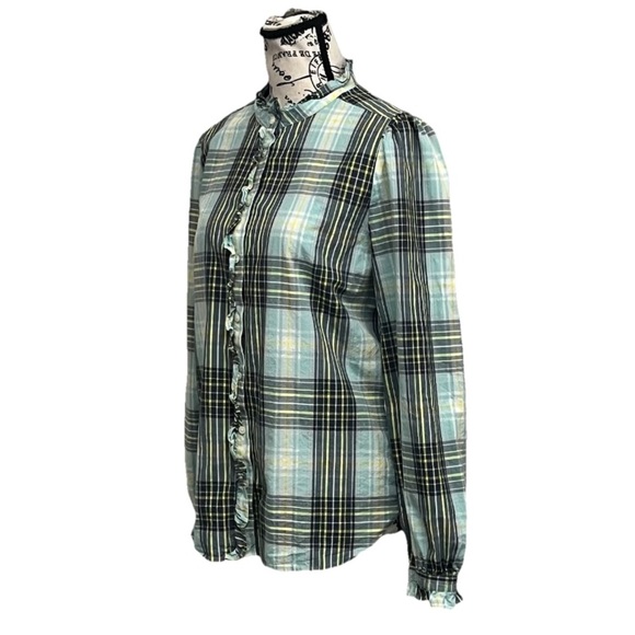 LOFT Ruffle Plaid Shirt Outdoor Preppy Gorpcore M Casual Capsule fishermen - Picture 2 of 9